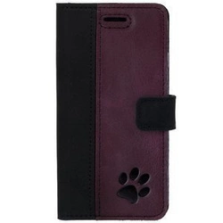 Handyhülle aus Leder Wallet case Duo - Nubuk Schwarz und Burgund  - Pfote - Transparentes TPU